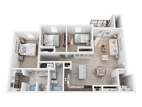 Floor plan for 3 beds, 2 baths, 1228 sqft